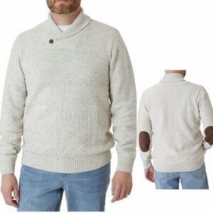 Chaps Men's Pullover Sweater Size M Ivory/Cream Shawl Collar Soft Cotton